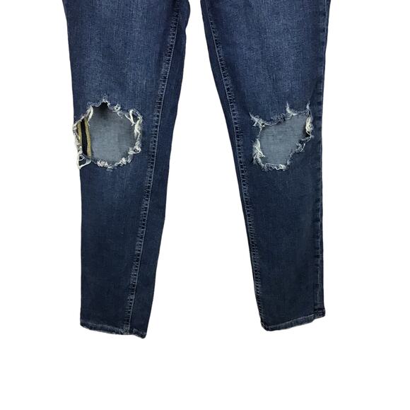 FREE PEOPLE Jeans Busted Knee Stretch Dark Blue Wash Skinny Ankle Crop sz 31 - Picture 5 of 11